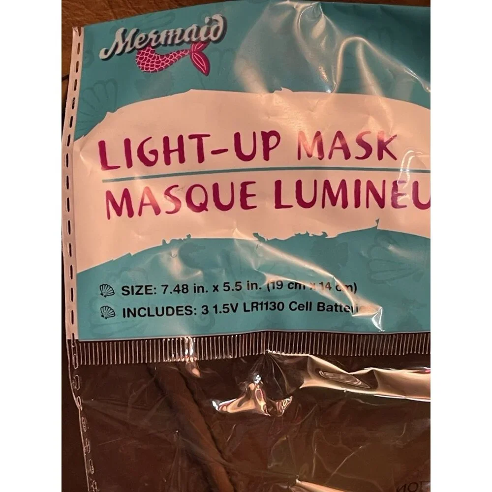 Mermaid Green Light Up Mask Halloween Costume Or Play Dress Up Girls Plastic 7”